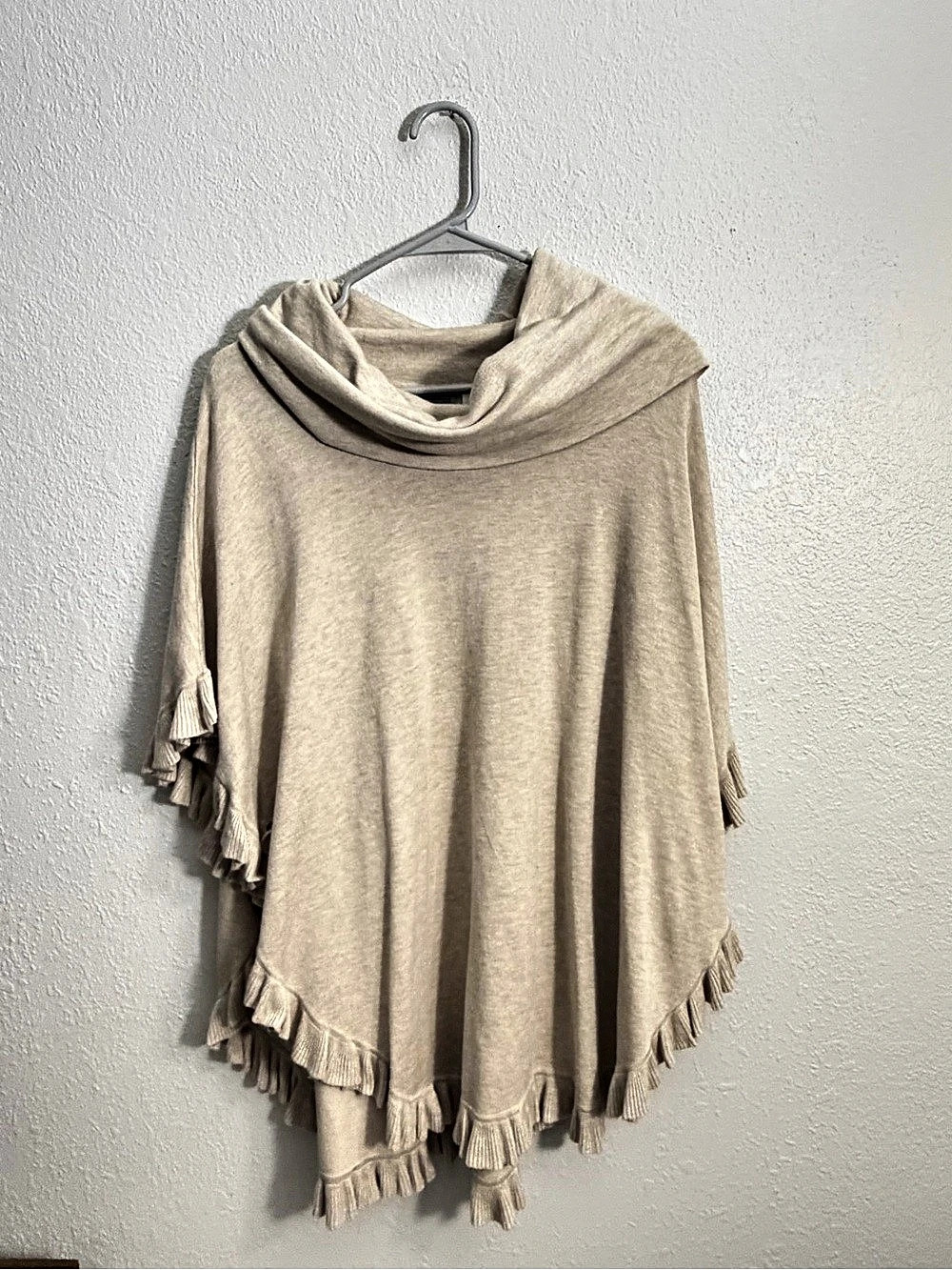 Joseph A Ruffled Cowl Neck Poncho Sweater Beige 2X